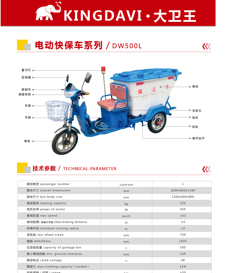 电动保洁车DW500L图片,参数